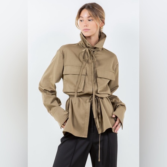 Khaki Button-Up Women's Top - Picture 2 of 6